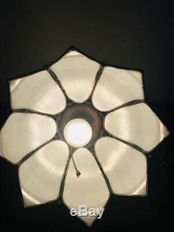 Vintage Swag Light White Stained Glass Tulip Hanging Lamp Fixture
