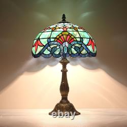 Vintage Tiffany Baroque Stained Glass Table Lamp Resin Base Antique Bronze 12x19
