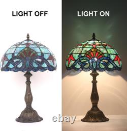 Vintage Tiffany Baroque Stained Glass Table Lamp Resin Base Antique Bronze 12x19