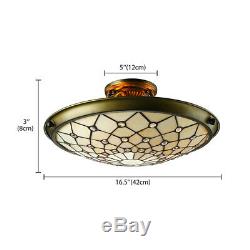 Vintage Tiffany Ceiling Lamp Stained Glass Chandelier Lighting Fixture 3-light