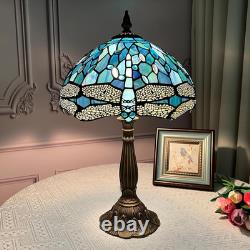 Vintage Tiffany Dragonfly Table Lamp Stained Glass 12x20 Night Light