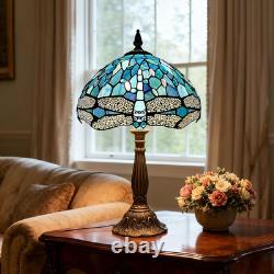 Vintage Tiffany Dragonfly Table Lamp Stained Glass 12x20 Night Light