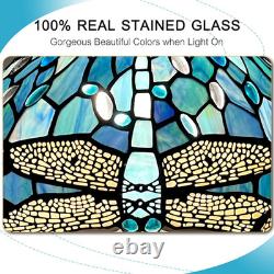 Vintage Tiffany Dragonfly Table Lamp Stained Glass 12x20 Night Light