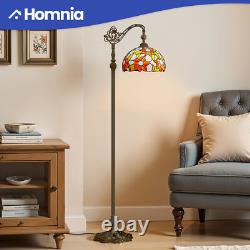Vintage Tiffany Floor Lamp with Flexible Gooseneck & Floral-Stained Glass Shade