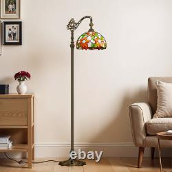 Vintage Tiffany Floor Lamp with Flexible Gooseneck & Floral-Stained Glass Shade