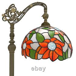 Vintage Tiffany Floor Lamp with Flexible Gooseneck & Floral-Stained Glass Shade