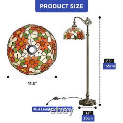 Vintage Tiffany Floor Lamp with Flexible Gooseneck & Floral-Stained Glass Shade