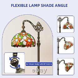 Vintage Tiffany Floor Lamp with Flexible Gooseneck & Floral-Stained Glass Shade