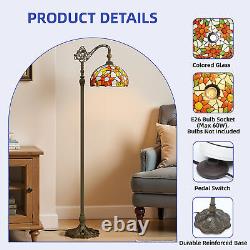 Vintage Tiffany Floor Lamp with Flexible Gooseneck & Floral-Stained Glass Shade