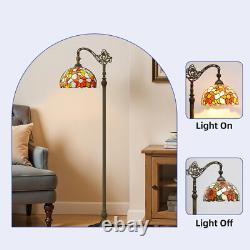 Vintage Tiffany Floor Lamp with Flexible Gooseneck & Floral-Stained Glass Shade