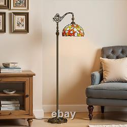 Vintage Tiffany Floor Lamp with Flexible Gooseneck & Floral-Stained Glass Shade