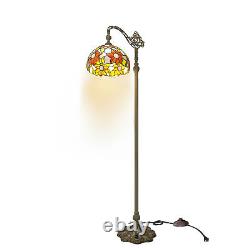 Vintage Tiffany Floor Lamp with Flexible Gooseneck & Floral-Stained Glass Shade