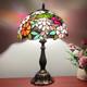 Vintage Tiffany Grapes Flowers Stained Glass Table Lamp 3-led Reading Light