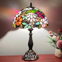 Vintage Tiffany Grapes Flowers Stained Glass Table Lamp 3-LED Reading Light