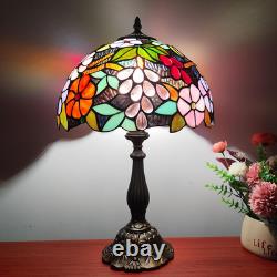 Vintage Tiffany Grapes Flowers Stained Glass Table Lamp 3-LED Reading Light