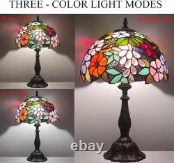Vintage Tiffany Grapes Flowers Stained Glass Table Lamp 3-LED Reading Light