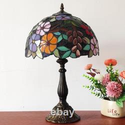 Vintage Tiffany Grapes Flowers Stained Glass Table Lamp 3-LED Reading Light