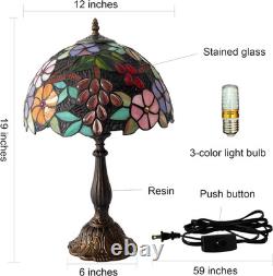Vintage Tiffany Grapes Flowers Stained Glass Table Lamp 3-LED Reading Light