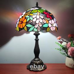 Vintage Tiffany Grapes Flowers Stained Glass Table Lamp 3-LED Reading Light