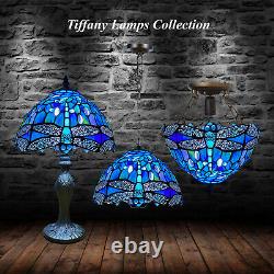 Vintage Tiffany Lamps Room Lighting Blue Dragonfly Handmade Stained Glass Shade