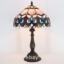 Vintage Tiffany Pink Baroque Stained Glass Table Lamp Bedside Reading Light 12