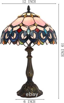 Vintage Tiffany Pink Baroque Stained Glass Table Lamp Bedside Reading Light 12