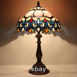 Vintage Tiffany Pink Baroque Stained Glass Table Lamp Bedside Reading Light 12