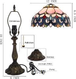 Vintage Tiffany Pink Baroque Stained Glass Table Lamp Bedside Reading Light 12
