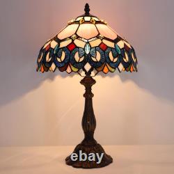 Vintage Tiffany Pink Baroque Stained Glass Table Lamp Bedside Reading Light 12