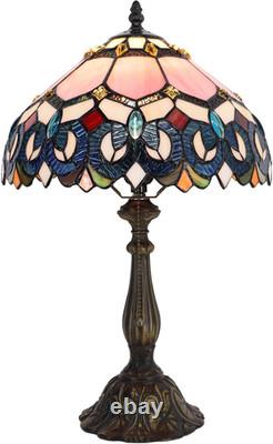Vintage Tiffany Pink Baroque Stained Glass Table Lamp Bedside Reading Light 12