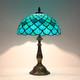 Vintage Tiffany Sea Blue Stained Glass Table Lamp Bronze Resin Base 12x19