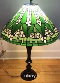 Vintage Tiffany Style 20 W Leaded Stained Glass Large Lamp /Shade Green & Blue