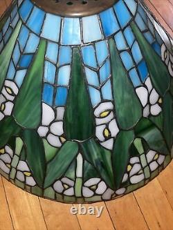 Vintage Tiffany Style 20 W Leaded Stained Glass Large Lamp /Shade Green & Blue