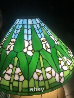 Vintage Tiffany Style 20 W Leaded Stained Glass Large Lamp /Shade Green & Blue