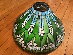 Vintage Tiffany Style 20 W Leaded Stained Glass Large Lamp /Shade Green & Blue