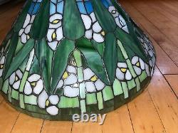 Vintage Tiffany Style 20 W Leaded Stained Glass Large Lamp /Shade Green & Blue