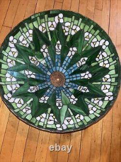 Vintage Tiffany Style 20 W Leaded Stained Glass Large Lamp /Shade Green & Blue