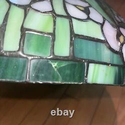 Vintage Tiffany Style 20 W Leaded Stained Glass Large Lamp /Shade Green & Blue