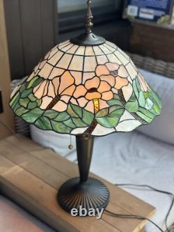 Vintage Tiffany Style 27 White Orchid Flowers Stained Glass Lamp Dual Bulb