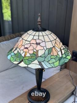 Vintage Tiffany Style 27 White Orchid Flowers Stained Glass Lamp Dual Bulb