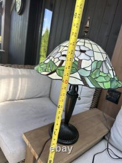 Vintage Tiffany Style 27 White Orchid Flowers Stained Glass Lamp Dual Bulb