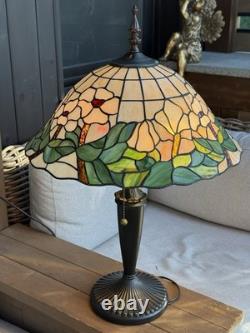 Vintage Tiffany Style 27 White Orchid Flowers Stained Glass Lamp Dual Bulb