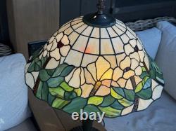 Vintage Tiffany Style 27 White Orchid Flowers Stained Glass Lamp Dual Bulb