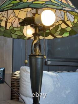 Vintage Tiffany Style 27 White Orchid Flowers Stained Glass Lamp Dual Bulb