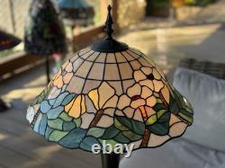 Vintage Tiffany Style 27 White Orchid Flowers Stained Glass Lamp Dual Bulb