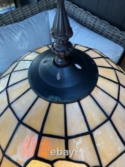 Vintage Tiffany Style 27 White Orchid Flowers Stained Glass Lamp Dual Bulb