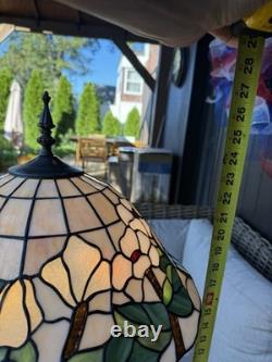 Vintage Tiffany Style 27 White Orchid Flowers Stained Glass Lamp Dual Bulb