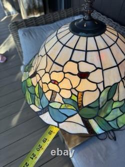 Vintage Tiffany Style 27 White Orchid Flowers Stained Glass Lamp Dual Bulb