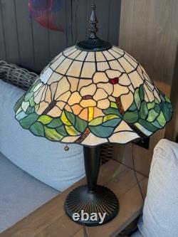 Vintage Tiffany Style 27 White Orchid Flowers Stained Glass Lamp Dual Bulb