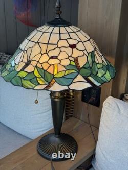Vintage Tiffany Style 27 White Orchid Flowers Stained Glass Lamp Dual Bulb